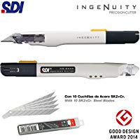 SDI - Pack Cutter Profesional de Alta Precisi&oacute;n SDI Ingenuity con 10 Cuchillas de Recambio Acero SK2+Cr. de 9mm / 30&ordm;. Ergon&oacute;mico y Apto para Zurdos. Color Marfil, Medida 14 cm