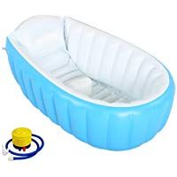 Swesy Ba&ntilde;era inflable para beb&eacute; - Lavabo para ba&ntilde;o con bomba infladora antideslizante con almohad&oacute;n suave para ni&ntilde;os peque&ntilde;os (0-3 a&ntilde;os) - Plegable y port&aacute;til apta para piscina y viajes