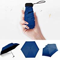 MXJEEIO- Mini Paraguas Peque&ntilde;o del Sol Plegable para Mujeres Port&aacute;til Longitud 16 Cent&iacute;metros 6 Costillas Grueso Negro Tela De Goma Anti Ultravioleta y Viento para Actividades al Aire Libre (Armada)