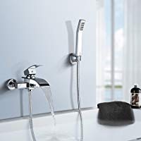 WOOHSE Grifo de Ba&ntilde;era Cascada Mezclador Monomando Exterior con Inversor Autom&aacute;tico Sistema de Ducha con Alcachofa de Mano, Lat&oacute;n Cromado