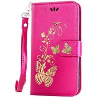 Ecoway bronceadora (mariposa flor impresa funda de piel PU cuero Flip Magn&eacute;tica Tapa tarjetero funda de protecci&oacute;n Carcasa Funda Case Cover con Stand Soporte con de las tarjetas de cr&eacute;dito Slot y funci&oacute;n soporte