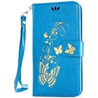 Ecoway bronceadora (mariposa flor impresa funda de piel PU cuero Flip Magn&eacute;tica Tapa tarjetero funda de protecci&oacute;n Carcasa Funda Case Cover con Stand Soporte con de las tarjetas de cr&eacute;dito Slot y funci&oacute;n soporte