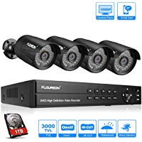 FLOUREON DVR Video Kit de vigilancia (8CH 1080N AHD DVR + 4 *1080P 3000TVL 2.0MP c&aacute;mara exterior+disco duro de 1TB HDD), copia de seguridad USB, alarma por correo electr&oacute;nico, sistema de seguridad&nbsp;
