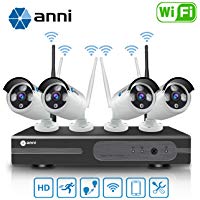 Anni Kit de C&aacute;maras Seguridad WiFi Vigilancia Inal&aacute;mbrica Sistema 1080P 8CH HD NVR, (4) 1.0MP 720P C&aacute;mara CCTV Kit de Seguridad,P2P,Outdoor Visi&oacute;n Nocturna de C&aacute;mara De Sistema De Vigilancia,NO HDD