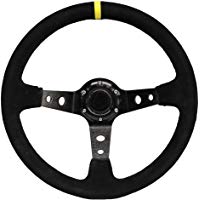 MODAUTO Volante Deportivo Universal, Desplazado, de Piel Vuelta, Di&aacute;metro 350mm, Modelo G001, Negro