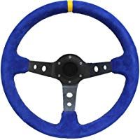 Modauto - Volante Deportivo Universal, Desplazado, de Piel Vuelta, Di&aacute;metro 350mm, Modelo G004, Azul