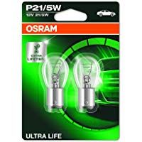 OSRAM ULTRA LIFE P21/5W, l&aacute;mpara de se&ntilde;alizaci&oacute;n hal&oacute;gena, luz de freno, luz adicional trasera, 7528ULT-02B, autom&oacute;vil de 12 V, ampolla doble (2 unidades)
