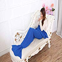 XILIUHU Cola de Sirena Mantas Tejidas a Mano Lanza la Bolsa de Dormir Adulto Ni&ntilde;os Envoltura beb&eacute; Bolsa Crochet Manta Suave Ropa de Cama Cubre