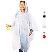 Poncho de Lluvia Desechable Para Ni&ntilde;os con Capucha y Contenedor de Almacenamiento con Clip (Paquete de 4) - Transparente
