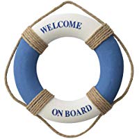 Salvavidas Decoracion Marinera, para Colgar en Pared, Welcome on Board, Azul y Blanco, 38cm - Hogar y M&aacute;s