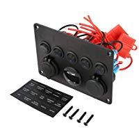 Lorenlli Panel de Control de Interruptor de Palanca ON-Off Profesional de 5 cuadrillas con volt&iacute;metro Digital 2 Cargador USB 12V para Coche Barco Marino