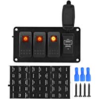 Interruptor de eje de balanc&iacute;n, panel de interruptor de luz naranja de 3 cuadrillas de bote de auto + cargador de auto de 3.4 A con 72 pegatinas de patr&oacute;n