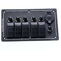 Amarine Made Interruptores de protecci&oacute;n contra sobrecarga del panel del interruptor basculante marino y Cortacircuitos, panel de interruptor de barra de luz LED de 5 bandas a prueba de agua 12-24V