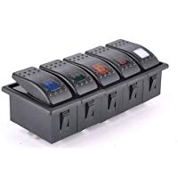 T Tocas 5 Gang canotaje eje de balanc&iacute;n de los interruptores del panel de sobrecarga con fusible para 12v / 24v Marina Barco autob&uacute;s Rv Yate, IP66 a prueba de agua, indicador LED de 5 color Negro