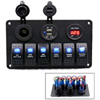 TurnRaise 6 luces LED impermeable coche auto barco marino Interruptor Panel disyuntores W/volt&iacute;metro digital | enchufe para encendedor de 12 V | doble USB adaptador de cargador de alimentaci&oacute;n