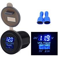 TopTen Cargador USB de 2,1 A + volt&iacute;metro digital LED para coche, motocicleta, barco, navegador