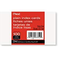 Index Cards, Plain, 3"x5", 100 Count, White, Sold as 1 Package