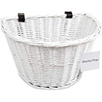 Display4top Cesta de Mimbre Blanca Retro Hecha a Mano de la Bicicleta con Las Correas de Cuero Marrones