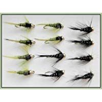 12&nbsp;GH Plomos de pesca de trucha de moscas&nbsp;&ndash;&nbsp;OLIVA/Negro & Plata Rib&nbsp;&ndash;&nbsp;Talla 10/12, Ninfa