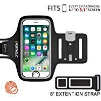 PORTHOLIC&reg; Brazalete deportivo Para Deportes M&aacute;s Correa De Extensi&oacute;n Con soporte para llaves, cables y tarjetas para iPhone 8/7/6,Galaxy S9/S8 Huawei, Bq x5, HTC, LG hasta 5.1 pulgas (negro+)