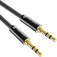 Syncwire Cable Jack, Cable Audio Auxiliar de Jack 3.5mm Macho a Macho, Chapado en Oro, Nylon, Negro, 1 m