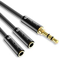 Syncwire Cable Prolongrador Audio 3.5mm de Naylon Trenzado. Cable Macho est&eacute;reo a 2X Cables Aux Femenino - 23 Cm. Negro
