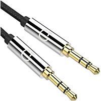Cable de Audio,Gritin Cable Jack 3.5mm y Macho Macho de Nylon Trenzado Premium Cable Aux Auxiliar para Auriculares, iPods, iPhones, iPads, Audio de Coche, Smartphones, MP3 y M&aacute;s - Negro(1.5M)
