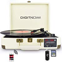DIGITNOW! Tocadiscos Bluetooth de Cuero - Funci&oacute;n Grabaci&oacute;n, FM Radio, MP3,USB, SD, 3 velocidades, 33/45/78 RPM con Altavoces Incorporados