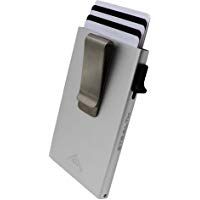 STEALTH Wallet - Minimalista RFID Blocking Credit Card Holder Ejector Wallet (Plata con Textura de Lagarto Negro y Clip de Dinero)