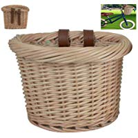 Gereton Cesta de Bicicleta Delantera Manillar Canasta de Coche ecolog&iacute;a Cesta Tejida a Mano Cesta de Bicicleta de Mimbre Vintage con Correas de Cuero marr&oacute;n