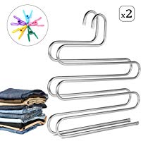 AIDBUCKS Perchas para Pantalones S Tipo Perchas Pantalones Antideslizantes Multifuncion Hanger Perchas Pantalones Acero Inoxidable 5 Capas Metalicas 2 Packs