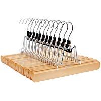SONGMICS Perchas de Madera, 12 Unidades, para Pantalones Faldas, Antideslizantes, Gancho Giratorio a 360&deg;