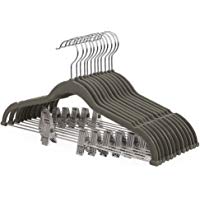 SONGMICS Perchas aterciopeladas Set de 12, con Pinzas Gancho Giratorio a 360&ordm; para Adultos Ideal para Trajes Abrigos Faldas Pantalones Tirantes