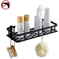 Hoomtaook Bandeja de ba&ntilde;o rectangular negra, Cesta de ducha, Aluminio aeroespacial, Organizador de ba&ntilde;o, Montaje en pared sin taladro, Adhesivo