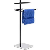 Relaxdays &ndash; Toallero con 2 Brazos, Acero Cromado, 82 x 44 x 28 cm, Base de pl&aacute;stico, Antideslizante, Cuarto de ba&ntilde;o, 2.5 Kg, Color Negro