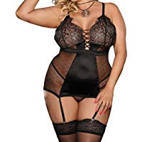 Internet_De Gran tama&ntilde;o, Encaje, Corbata en el Pecho, Medias,Lencer&iacute;a Escotado por Detr&aacute;s Lace Lenceria，Vestido de Encaje Ropa de Dormir，tentaci&oacute;n Vestido de Encaje Ropa de Dormir + Tanga 2pcs