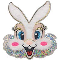 Haodou Bordado Lentejuelas Largo Oreja de Conejo Toalla Bordado Parche de Tela Pegatinas DIY Ropa Accesorios Parche