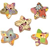 SunnyClover Pintura Botones de Madera 2 Hoyos Cinco Botones en Forma de Estrella Accesorios de DIY Botones de Costura Decoraci&oacute;n Artesan&iacute;a Decoraci&oacute;n 25 Unids