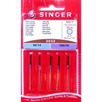 5 original Singer Agujas para M&aacute;quinas de Coser 2032 grosor 90/14 y 100/16 para piel 130/705 H-LR
