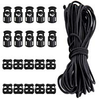 SourceTon - Juego de 20 cerraduras el&aacute;sticas de nailon para cord&oacute;n el&aacute;stico con cord&oacute;n el&aacute;stico de 1,27 cm, 50 m de longitud, 10 orificios individuales, 10 unidades de doble agujero (negro)