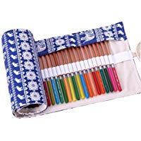iiniim Canvas Pencil Wrap Rollo l&aacute;piz bolsa para viaje organizador Artist estudiantes dibujo Suministros, color 48 Holes Blue Elephant