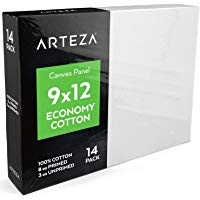 ARTEZA Paneles de lienzo para pintar | 22,86x30,48 cm | Pack de 14 | 100% algod&oacute;n | Tablillas enteladas para &oacute;leo, acr&iacute;licos y medios h&uacute;medos| Para artistas profesionales, aficionados y principiantes