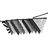 Namgiy Pennant - Banderines ondulados, Dise&ntilde;o de Bandera de Navidad, Boda, Cumplea&ntilde;os, Fiesta, Decoraci&oacute;n de Color Negro y Blanco