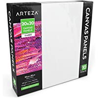 Arteza Paneles de lienzo para pintar cuadros | 20x20 cm | Pack de 10 | 100% algod&oacute;n | Imprimaci&oacute;n sin &aacute;cidos | Lienzos de pintura para profesionales, aficionados y principiantes