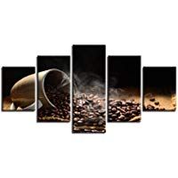 LZLZ 5 lienzos Cuadros de Lienzo Decoraci&oacute;n para el hogar Impresiones en HD Carteles 5 Piezas Granos de caf&eacute; Taza de caf&eacute; Pinturas Cocina Caf&eacute; Arte de Pared Modular